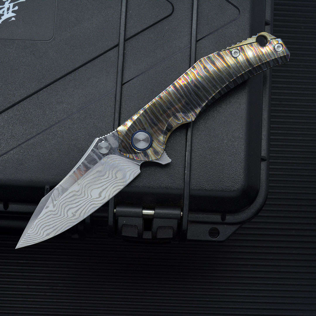 Anker Titanium Alloy Damascus Steel Outdoor Camping Folding Knife 5