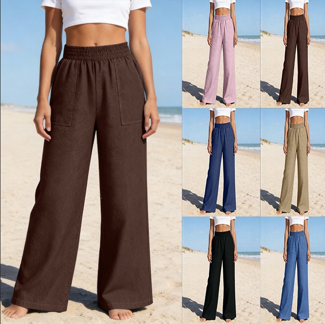 New-style Loose-fitting Versatile Solid-color Ankle-length Denim Wide-leg Pants