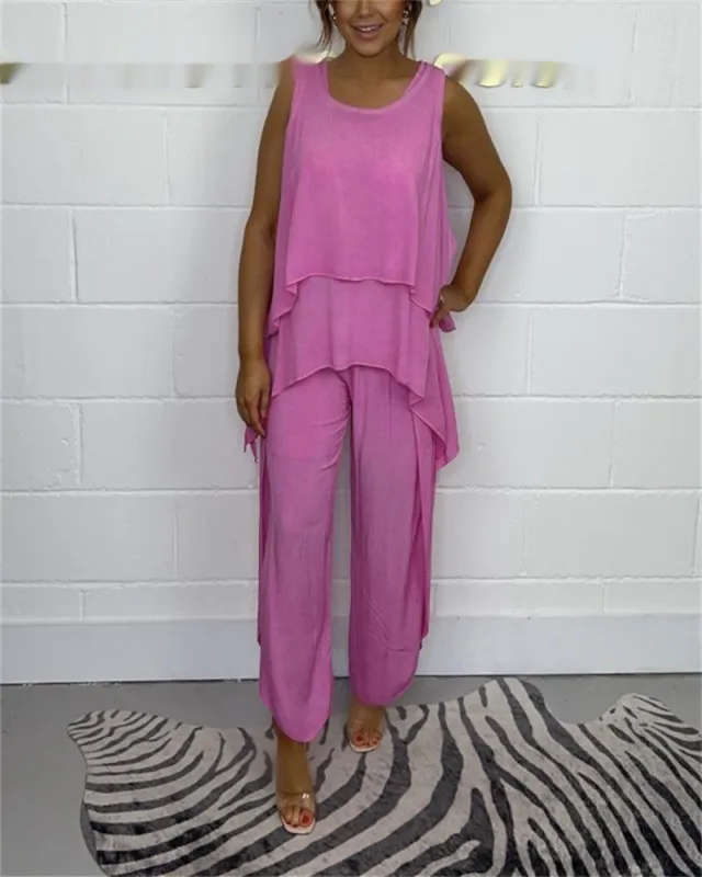 Fashion Casual Loose Sleeveless Plus Size Suit Pink - Shop at LoveMi