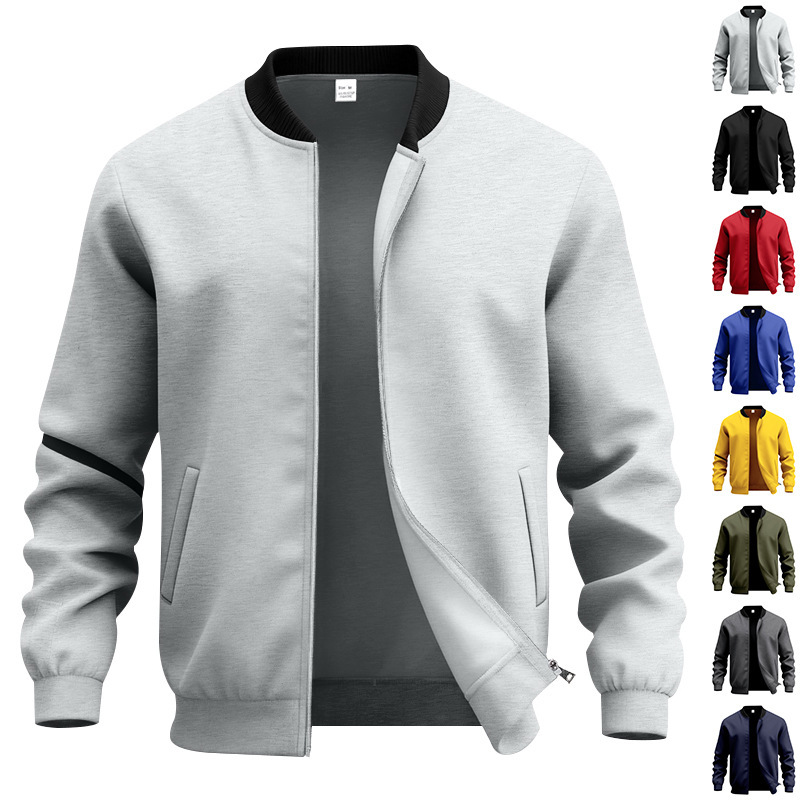 Mens American Retro Minimalist Zip Up Stand Up Collar Jacket