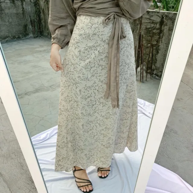 Fashionable All match Skirt Floral Dress Women Cream Color - Shop at LoveMi