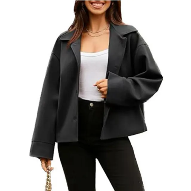 Women's Short Small Suit Long Sleeve Button Coat Black - Shop at LoveMi