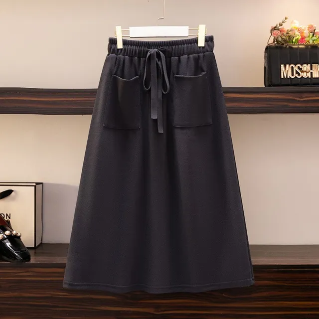 Elastic Waist Loose Slimming Autumn And Winter New Plus Size Women's Skirt Gray - Shop at LoveMi