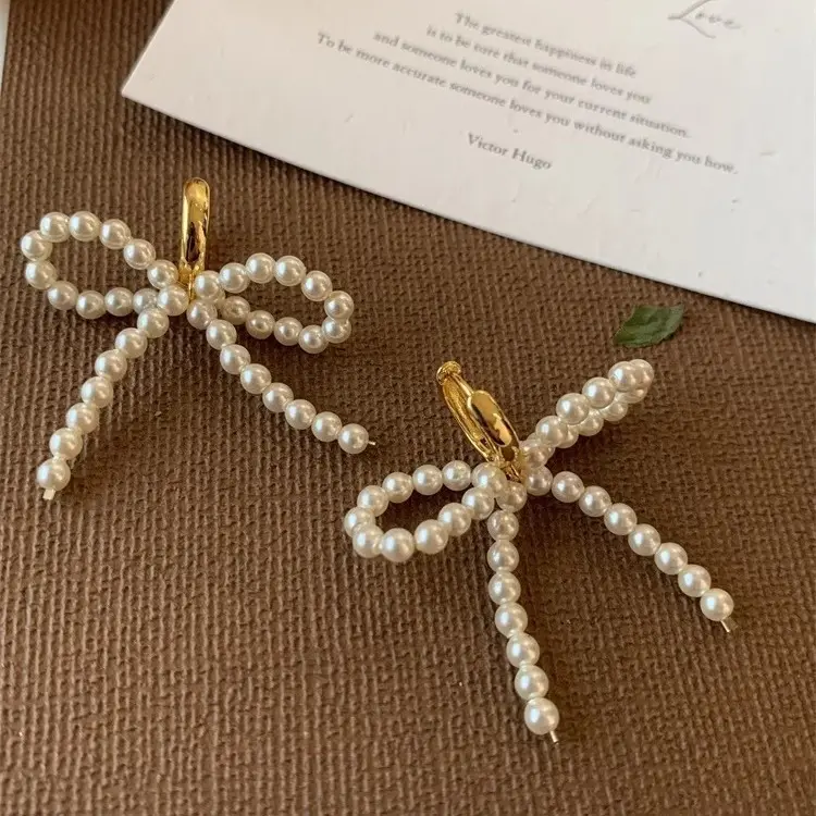 Handwoven Pearl Bow Earrings