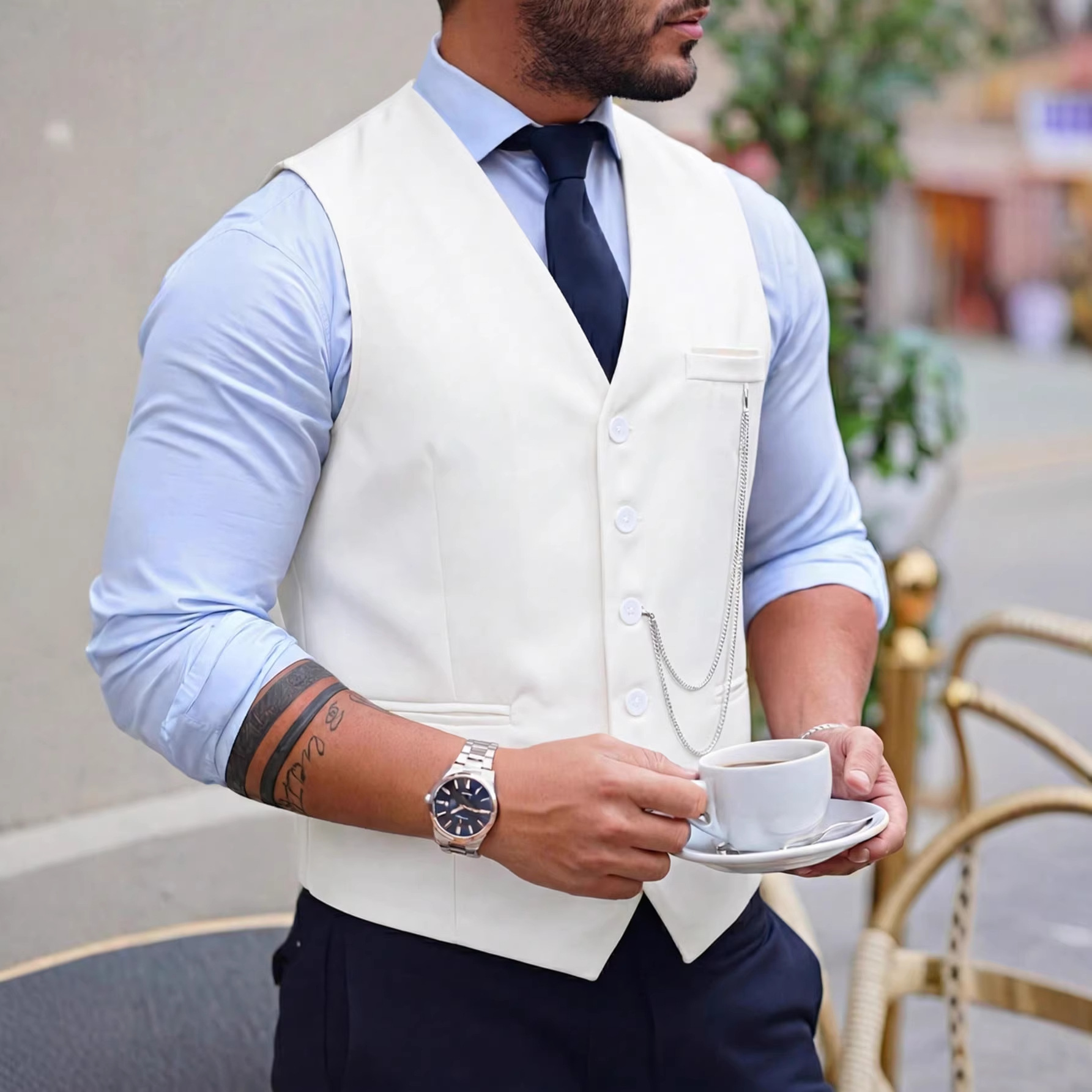 Men's Single-Breasted Suspender Suit Vest 2