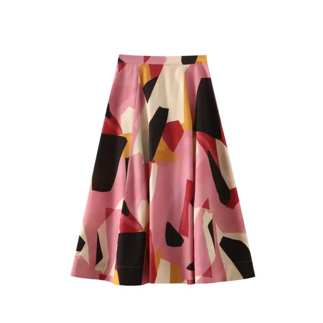 Women's Summer New Fashionable All match Printed High Waist Midi Skirt Pink - Shop at LoveMi