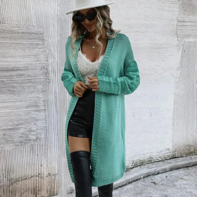 Autumn And Winter New Long Sweater Coat Knitted Cardigan Green - Shop at LoveMi