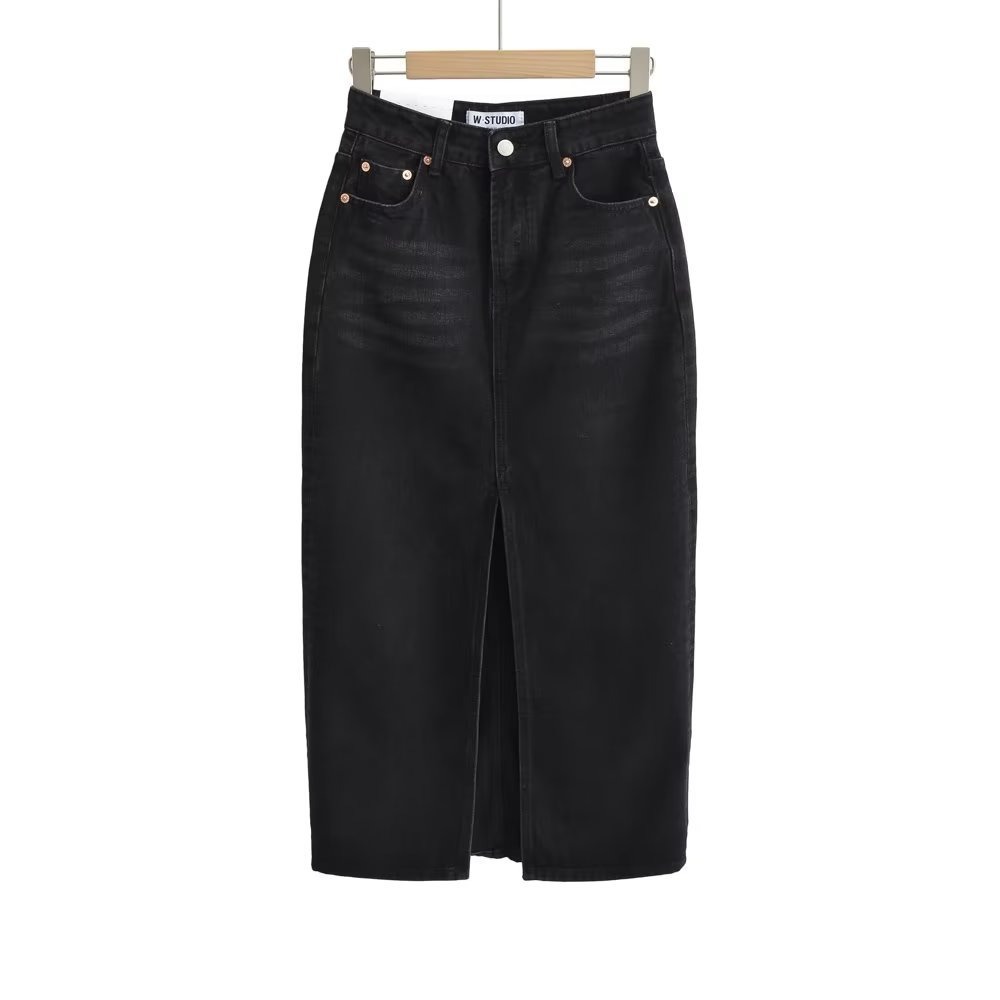 Front Slit Hem Lock Street Denim Skirt