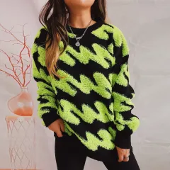 Autumn And Winter Loose Wave Striped Long Sleeve Knitted Sweater - Yellow - View 1