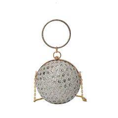 Diamond Retro Shoulder Bag Women's Crossbody Chain Ball Small Round Bag - Silver - View 1