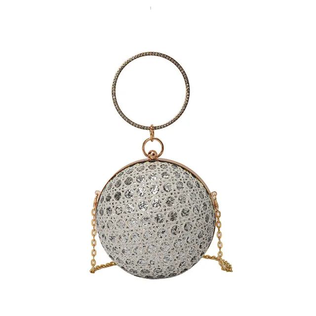 Diamond Retro Shoulder Bag Women's Crossbody Chain Ball Small Round Bag Silver - Shop at LoveMi