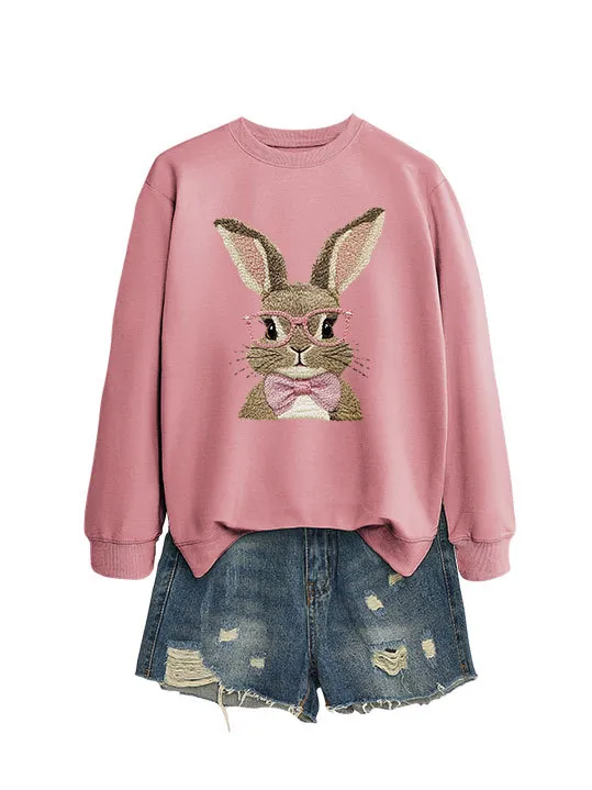 Brown Rabbit Bow Round Neck Sports Sweater Rose Gold Sweater - Shop at LoveMi