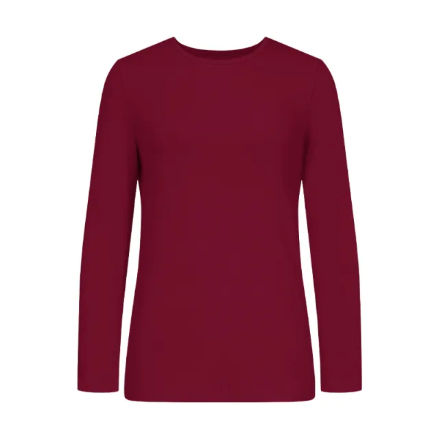 Women's Knitted Stretch Crew Neck T shirt Wine Red - Shop at LoveMi