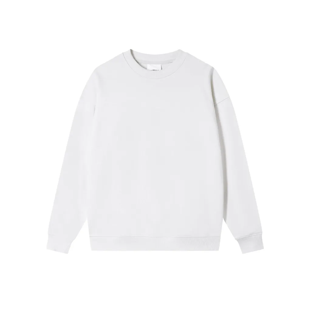 Autumn And Winter Loose Solid Color Drop Shoulder Round Neck Sweater For Women - White
