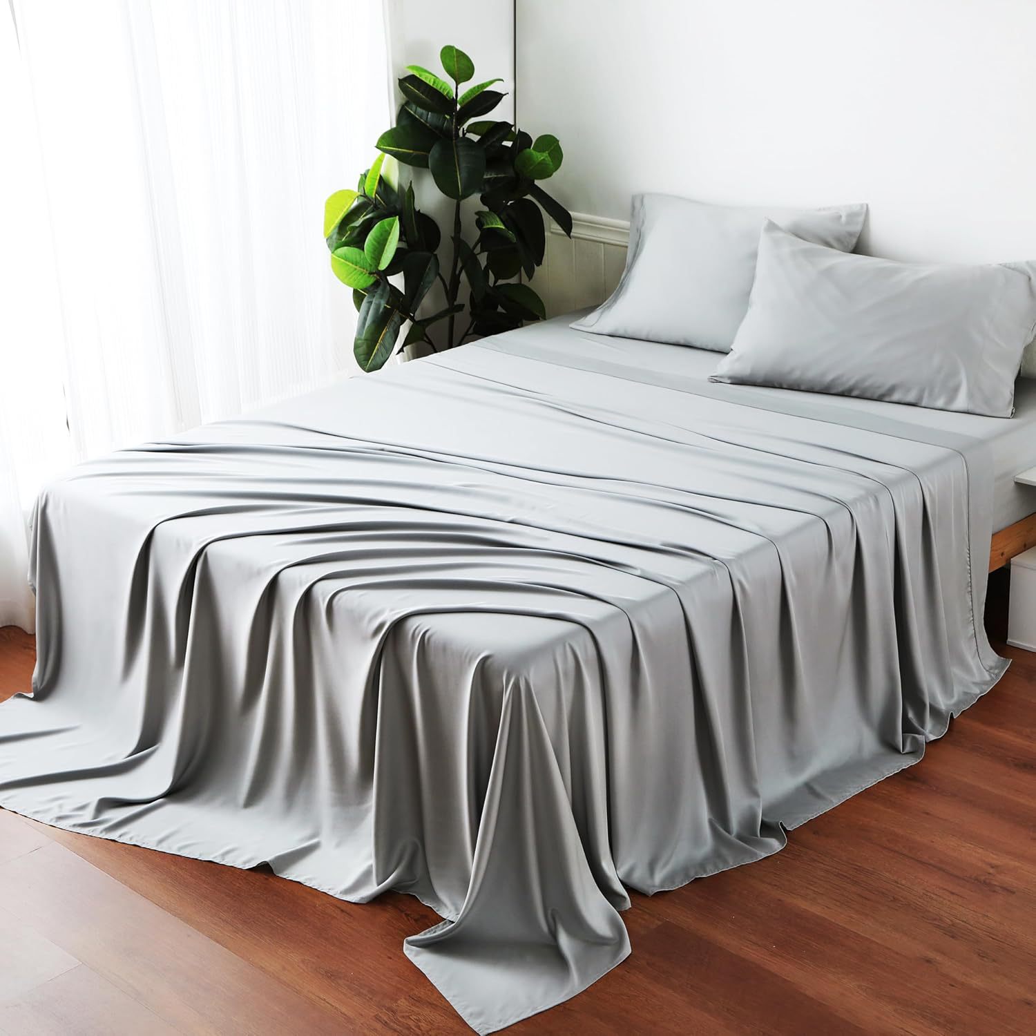 Bamboo Fiber Bed Sheet Silky Soft Summer Solid Color