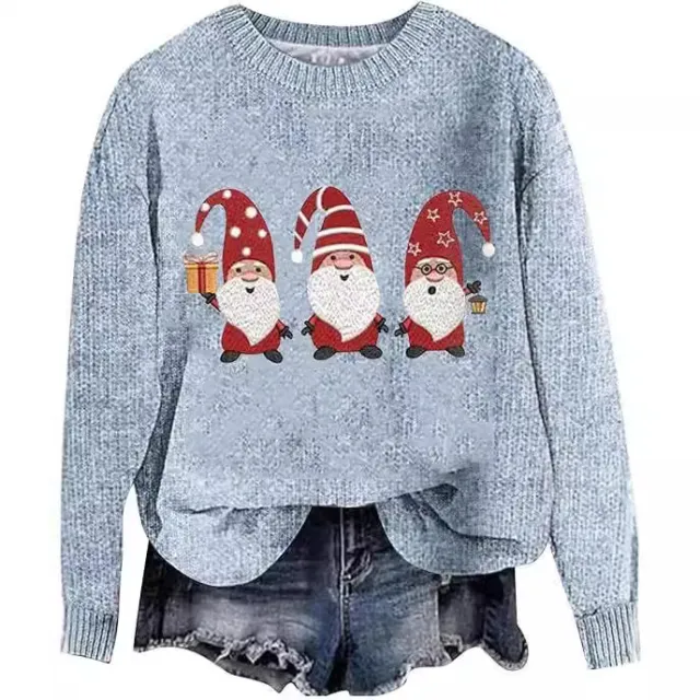 Creative Christmas Men's And Women's Loose Round Neck Sweater Blue - Shop at LoveMi