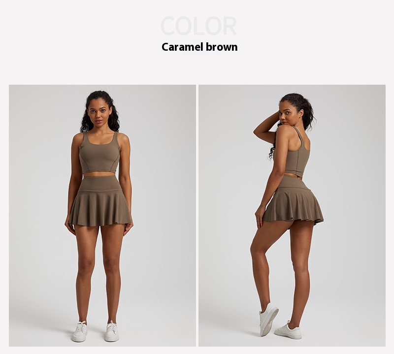 Nude Feel Outdoor Running Fitness Casual Pleated Mini Skirt Vest Suit - Image 30