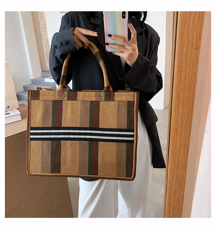 Title 3, New Fashion Plaid Large Capacity Canvas Tote Ba...