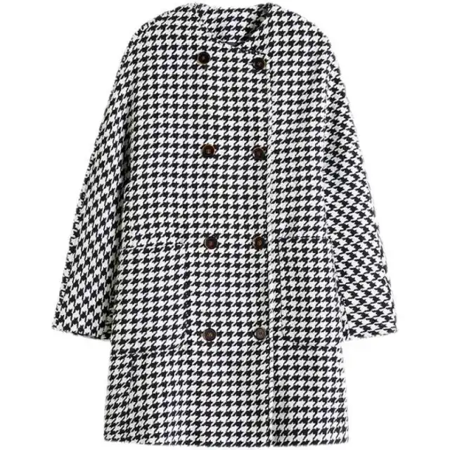 Woolen Plus Size Women's Clothing Houndstooth Coat - Shop at LoveMi