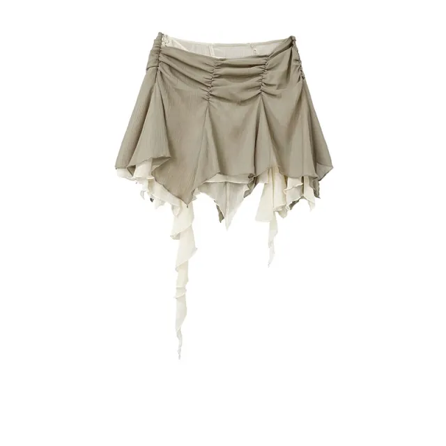 Dopamine Summer Irregular Hem Pleating Double layer Chiffon Skirt Gray - Shop at LoveMi