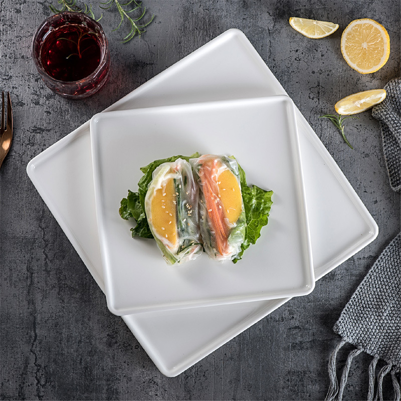 Creative Pure White Square Ceramic Plate For Western Cuisine And Desserts