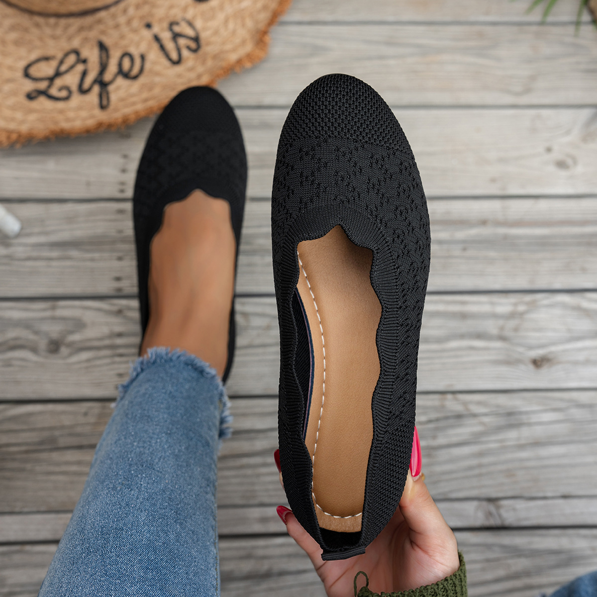 Womens Fashionable Plus-Size Round-Toe Flat Shoes
