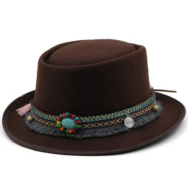 Women's Flat Top Flat Brim Woolen Hat Coffee - Shop at LoveMi
