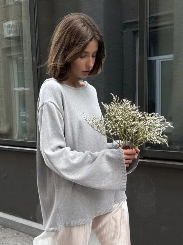 Cotton Pullover Loose Temperament Lazy Gray - Shop at LoveMi