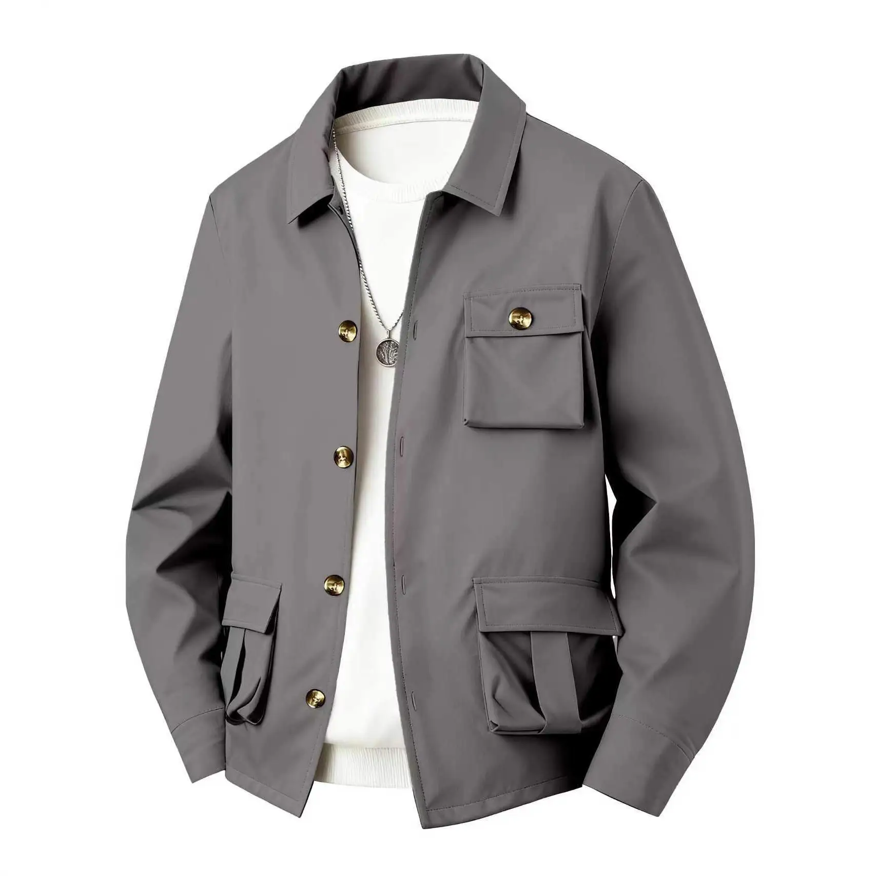 Solid Color Multi Pocket Workwear Waterproof Jacket