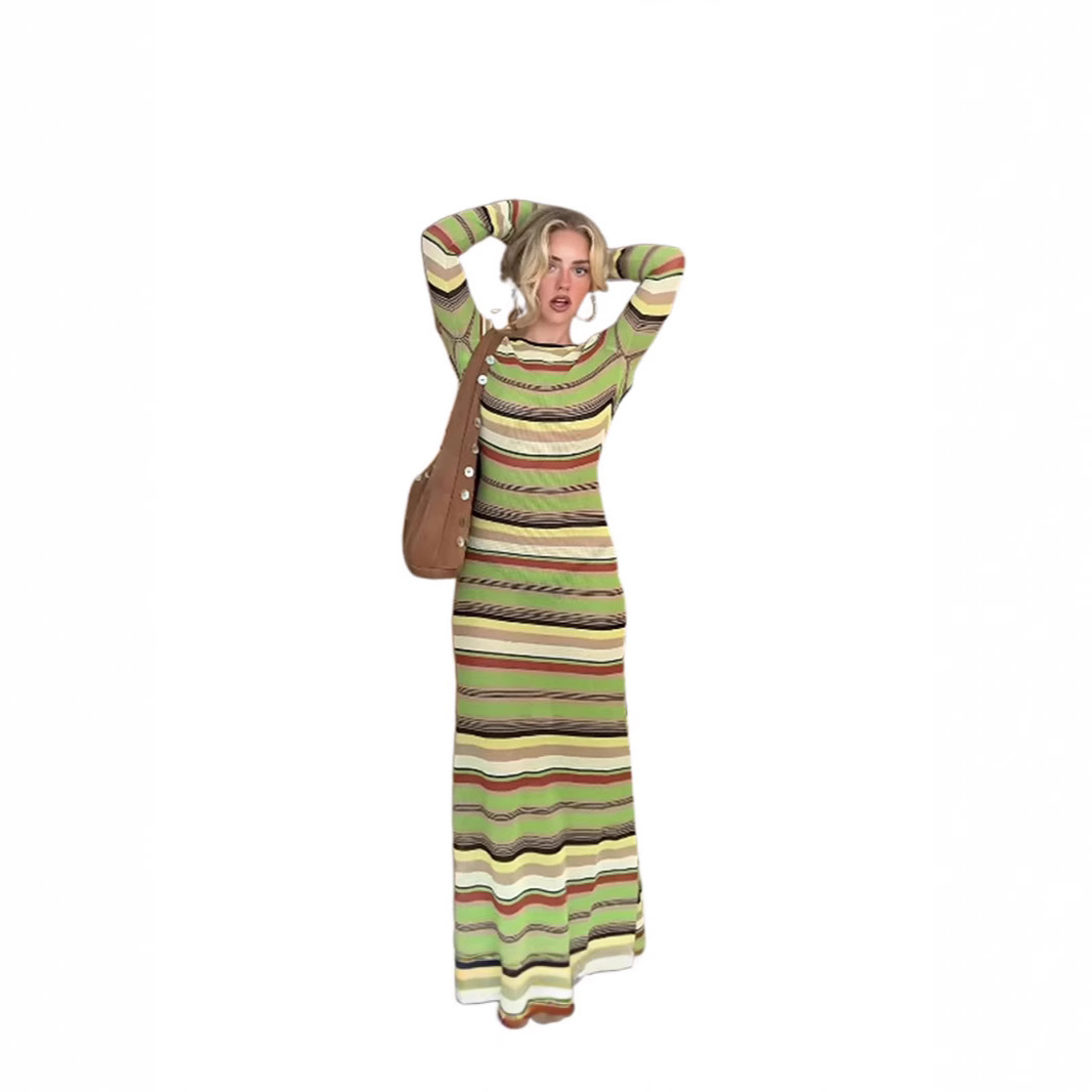 Womens Casual Flared Long-sleeve Dress