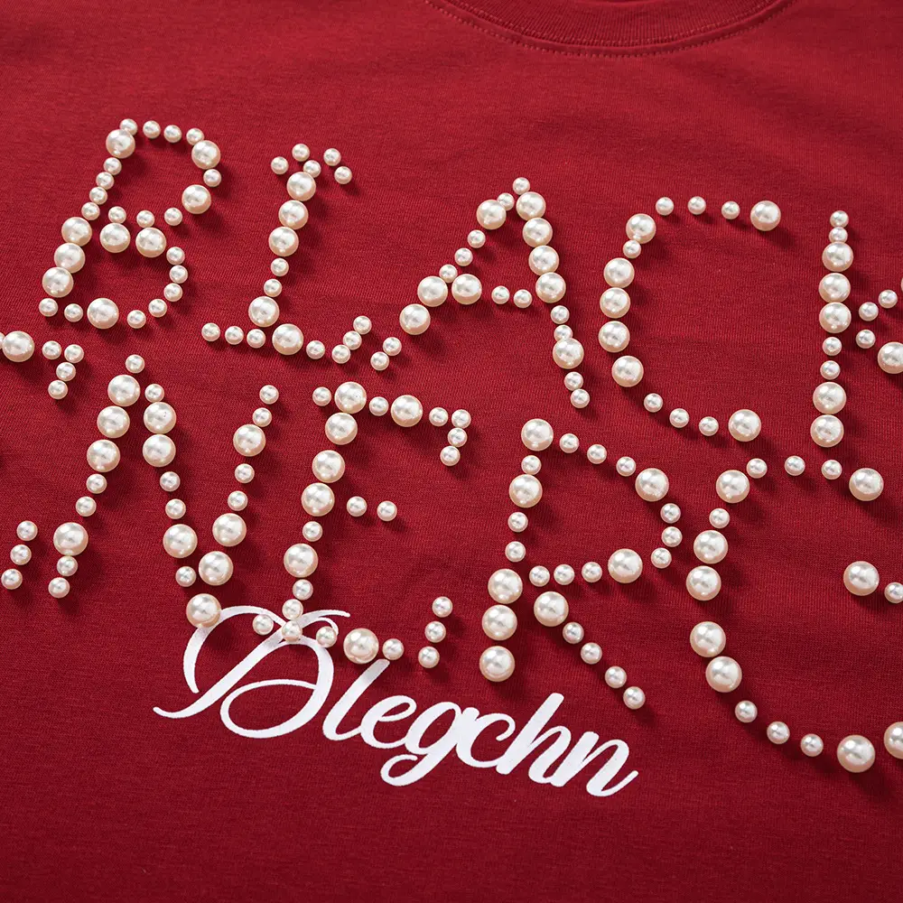 Beaded Letter Short-sleeved T-shirt For Men And Women