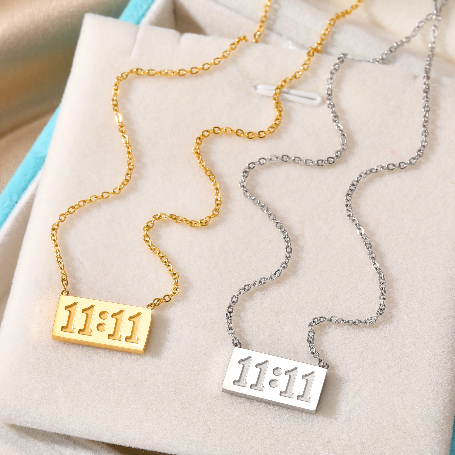 Stainless Steel Simple Box With Numbers Steel Necklace