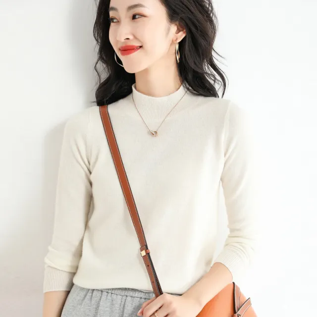 New Half Turtleneck Knitted Pullover Sweater Top For Women White - Shop at LoveMi