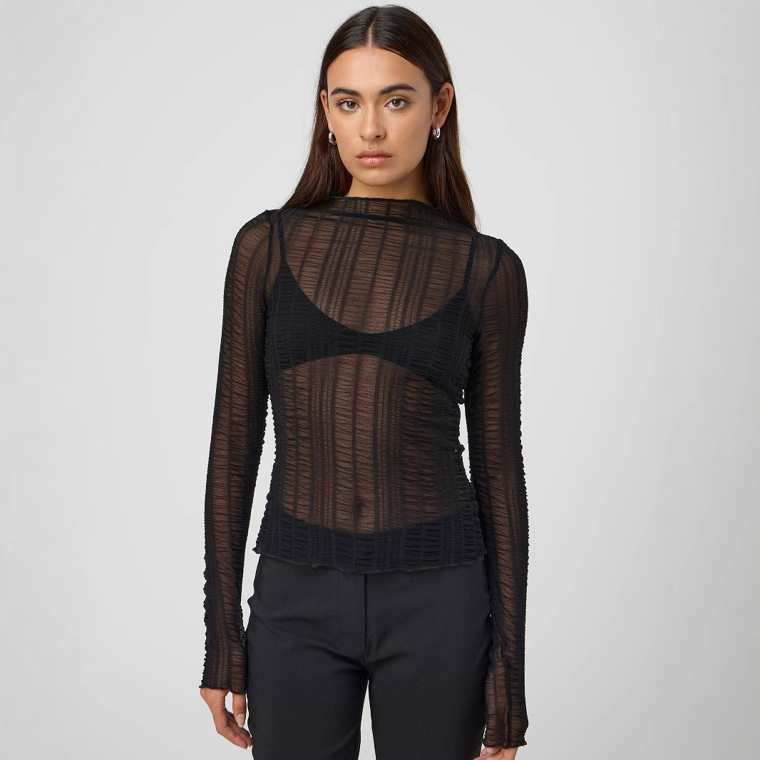 Women's Hollow Out See Through Long-sleeved Top