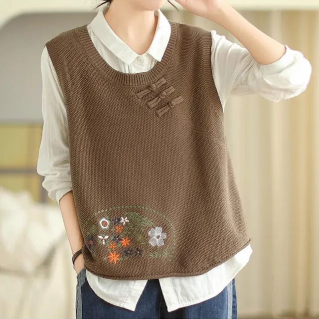 Autumn Knitted Vest Solid Color Khaki - Shop at LoveMi