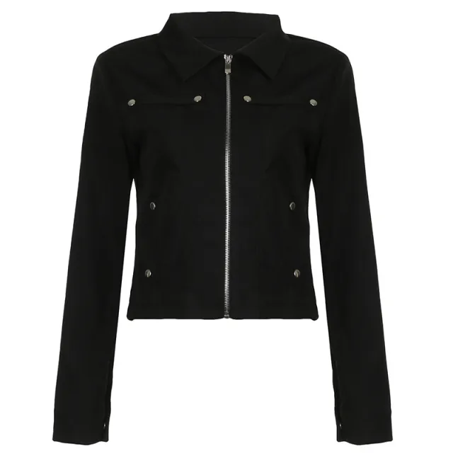 Women's Stand Collar Zipper Pocket Heavy duty Fashion Jacket 22168 Black - Shop at LoveMi