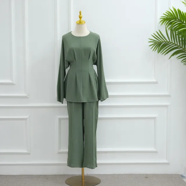 Fashion Solid Color Top Pants Two piece Set Green - Shop at LoveMi