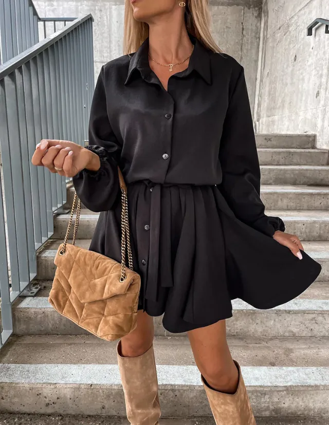 Autumn Leisure Women's Clothing Blouse Collar Long Sleeve Loose Casual Jumpsuit Black - Shop at LoveMi
