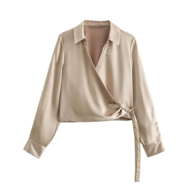 Fashionable All match Double Breasted Silk Satin Textured Shirt Top Red - Shop at LoveMi