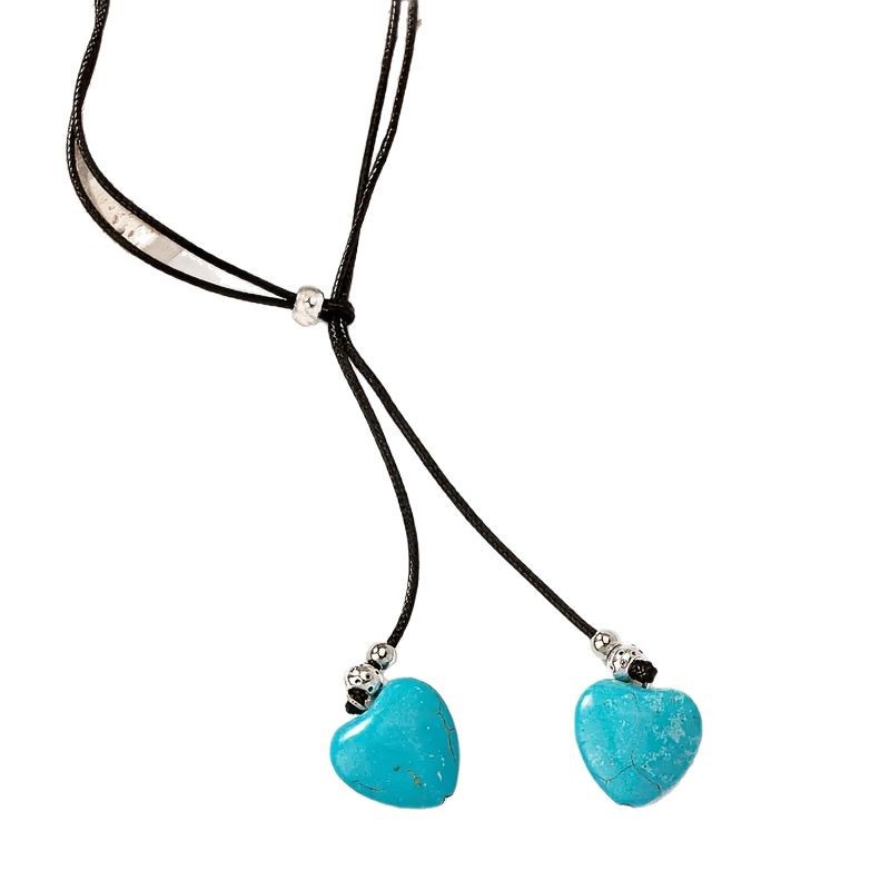 Korean-style Leather Choker Long Necklace And Earrings Set For Women