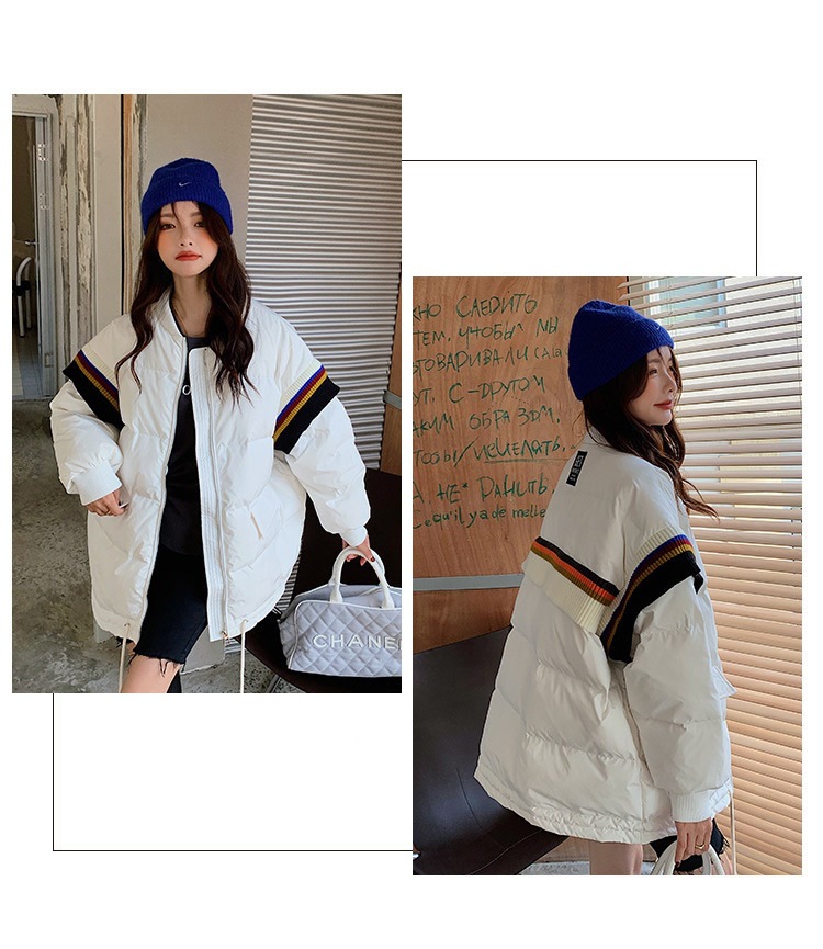 Title 16, Loose Contrast Knit Striped Panel Down Jacket, ...