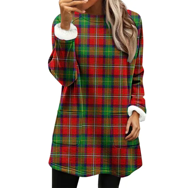 Snowman Digital Printing Casual Wide sleeved Velvet Loose Sweater Red And Green Plaids Positive - Shop at LoveMi