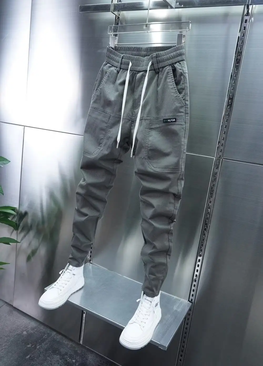 Solid Color Elastic Ankle-tied Harem Trousers