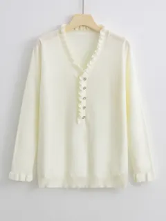 Autumn European And American New Long Sleeve Ruffled Women's Knitwear - White - View 1