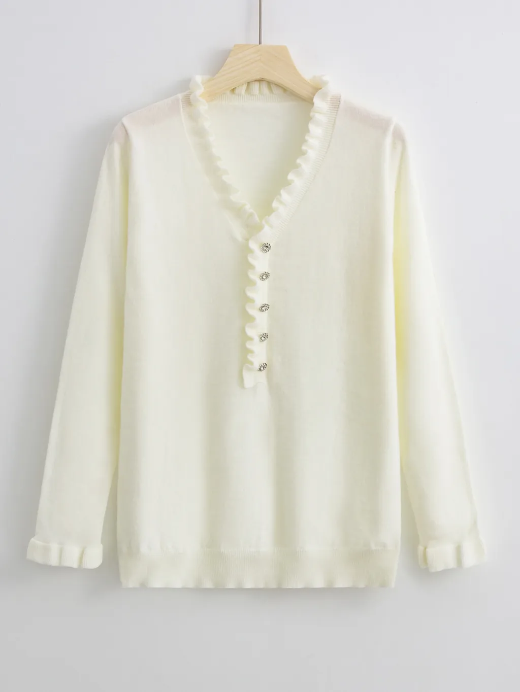 Autumn European And American New Long Sleeve Ruffled Women's Knitwear - White