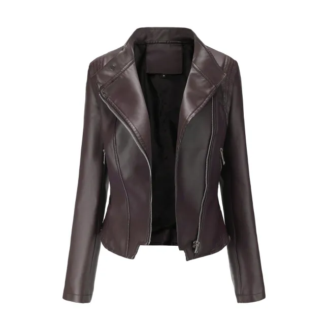 PU Lapel Women Slim fit Leather Coat Women Brown - Shop at LoveMi