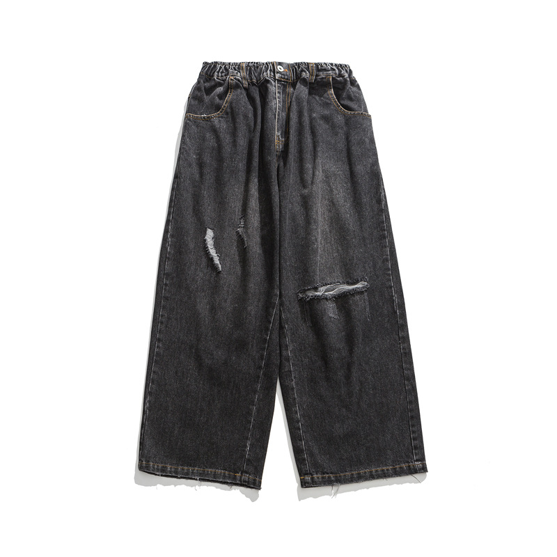 Japanese-style Retro Heavy Washed Hand Ripped Jeans