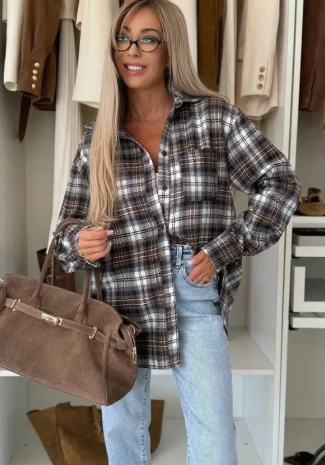 Loose Long Sleeve Casual Plaid Button Shirt For Women Black - Shop at LoveMi