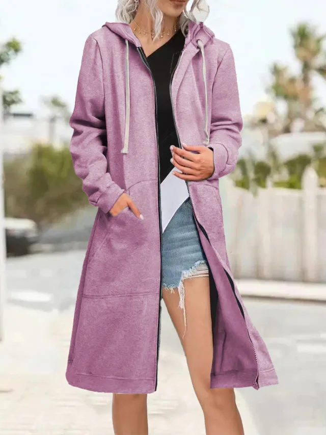 Loose Multicolor Coat Zipper Cardigan Women's Brushed Hoody Pink - Shop at LoveMi