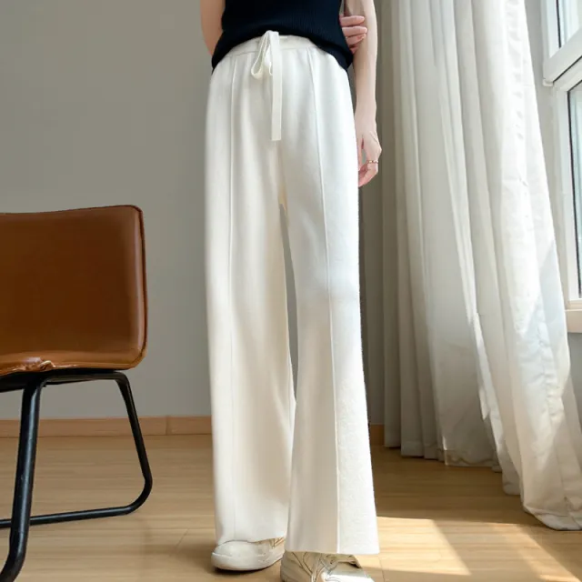 Autumn And Winter New High Waist Loose And Slimming Knitted Trousers White - Shop at LoveMi